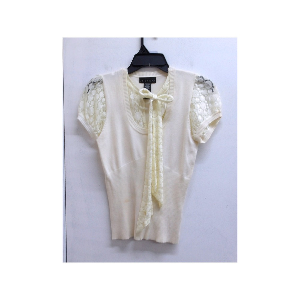 Attention Cream Lace V-Neck Sleeveless Knit Top Business Wear‎ XS /#26399